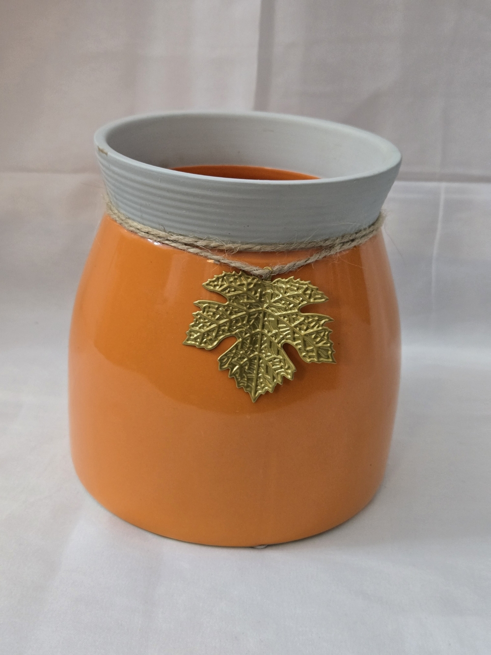 Orange Ceramic Accent Vase with Gold Leaf Charm